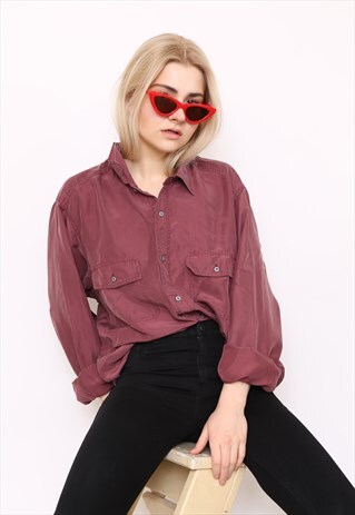 VINTAGE 90S PURPLE SILK OVERSIZED BLOUSE SHIRT