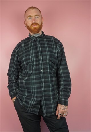 VINTAGE 1990S OVERSIZED BLACK FLEECE CHECK SHIRT