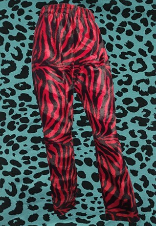 Y2K RED ZEBRA ANIMAL PRINT JOGGERS/TROUSERS