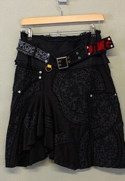 Vintage Y2K Gothic Style Midi Skirt With Belt