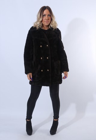 FAUX FUR COAT JACKET SHORT VINTAGE UK 12 (F94J)
