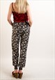 MULTI FLORAL PRINT LOOSE FIT COTTON TROUSERS IN BLACK