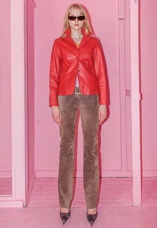 VINTAGE RAVE SLIM LEATHER JACKET IN RED