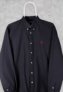 Vintage Black Polo Ralph Lauren Shirt Long Sleeve Large