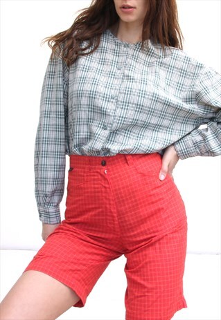 RED KNEE LENGTH SHORTS HIGH WAIST PREPPY SHORTS XS