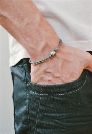 GRAY BRACELET, MEN'S BRACELET WITH SILVER TUBE BEAD
