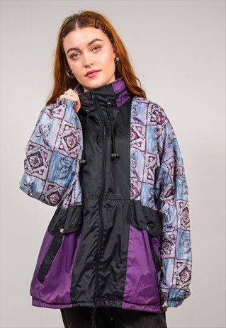 90'S PURPLE ABSTRACT PATTERN CAGOULE WINDBREAKER