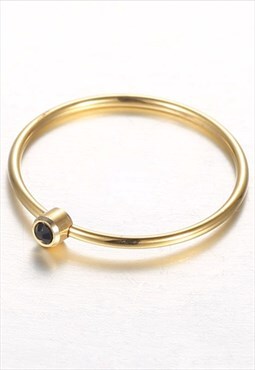 Gold Dainty Black Crystal Midi Ring 