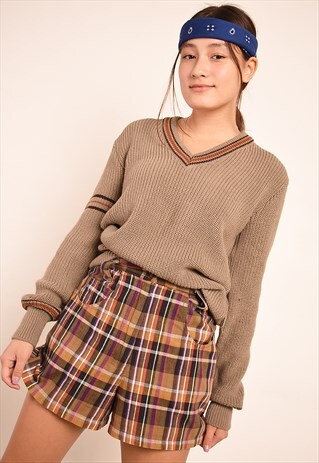 VINTAGE 70'S RETRO NEUTRAL CRICKET STYLE KNIT JUMPER