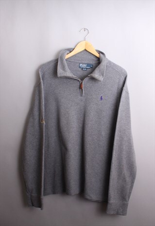 VINTAGE MENS GREY RALPH LAUREN QUARTER ZIP JUMPER