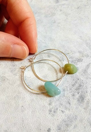 MINI AMAZONITE GEM STONE HOOP EARRINGS