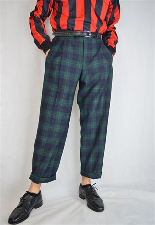 VINTAGE CHECKERED TWO COLOUR STRAIGHT CLASSIC TROUSERS