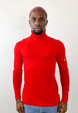 Vintage 80s red turtle neck in red wool 