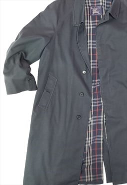Trench Coat Navy Blue Cotton Classic Check Lined