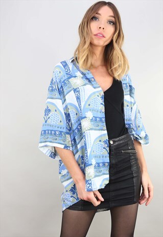 VINTAGE 80S 90S OVERSIZED SHORT SLEEVE PATTERNED SHIRT