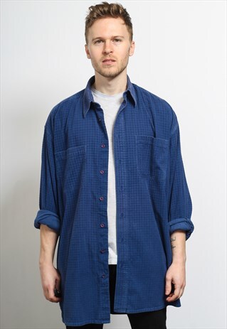 VINTAGE CORDUROY CORD SHIRT BLUE