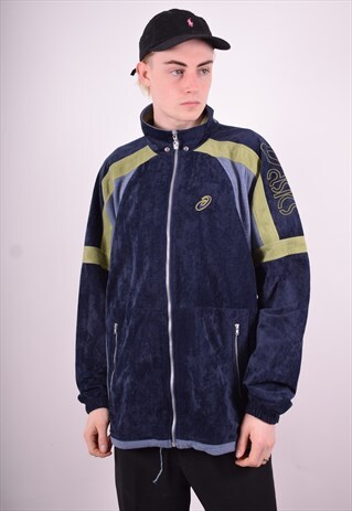 ASICS MENS VINTAGE TRACKSUIT TOP JACKET XXL BLUE 90'S
