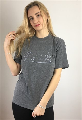VINTAGE PARIS FRANCE T SHIRT TOP GREY UNISEX