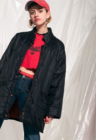 VINTAGE PUFFER JACKET 90S MINIMALIST BLACK WINDBREAKER COAT