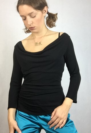90S BLACK COWL NECK BLACK TOP
