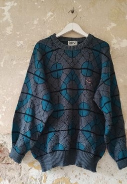 Vintage 90s Hugo Boss sweater with geometric pattern