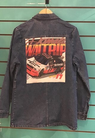 VINTAGE DENIM REWORK NASCAR PATCH TO BACK JACKET