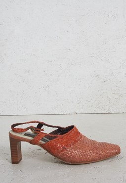 Vintage Brown Orange Heel Leather Sandals