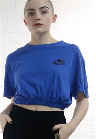 VINTAGE REWORK NIKE CROPPED T-SHIRT IN BLUE