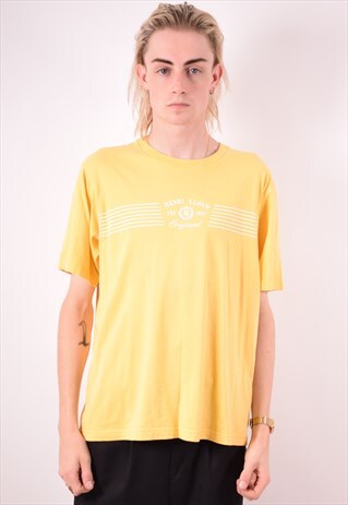 HENRI LLOYD MENS VINTAGE T-SHIRT TOP LARGE YELLOW 90S