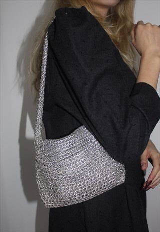 VINTAGE 90' AMAZING KNITTED SILVER BAG