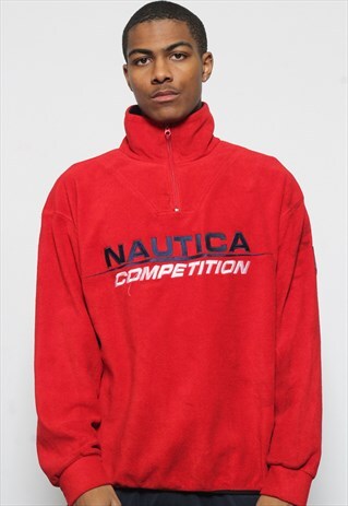 VINTAGE NAUTICA BIG LOGO 1/4 ZIP FLEECE RED
