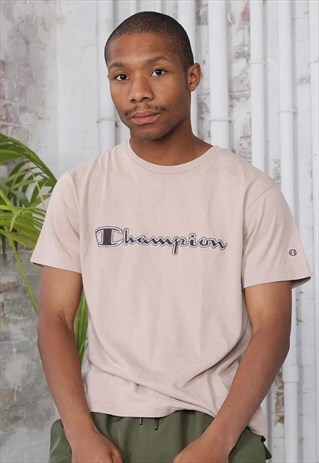 VINTAGE CHAMPION BIG LOGO SPELLOUT T-SHIRT BEIGE