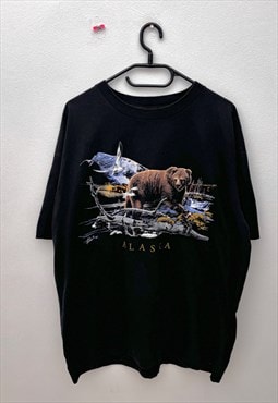 Vintage Oneita Alaska black nature T-shirt single stitch XL