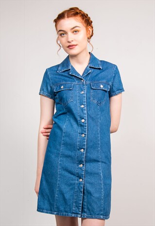 VINTAGE 90'S BLUE DENIM BUTTON FRONT DRESS