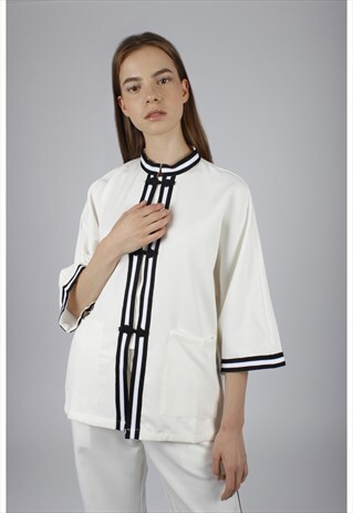 HIGH NECK STRIPED TOP WHITE