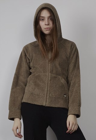 VINTAGE 90'S LEE BROWN TEDDY BORG ZIP-UP LEE HOODIE