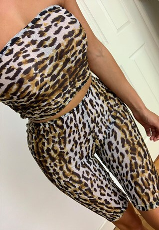 LEOPARD MESH BANDEAU & SHORTS SET