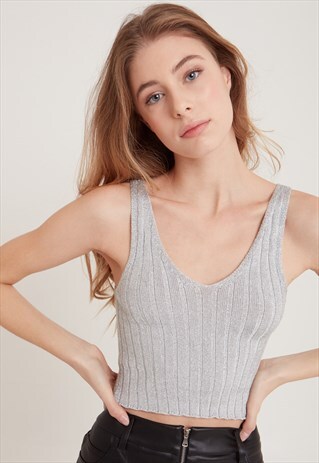 V-NECK TOP IN LUREX - SILVER