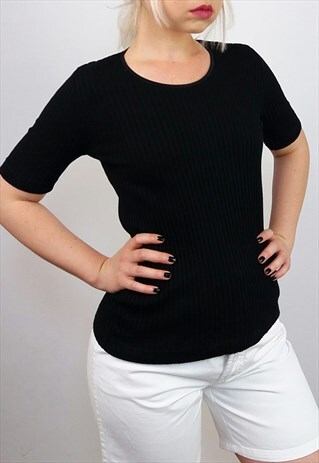 VINTAGE 90'S RIBBED COTTON BLEND KNIT STRETCH TOP