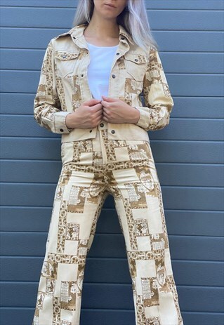 VINTAGE 90S BEIGE BROWN PRINT JACKET