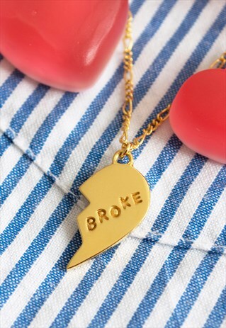 GOLD HALF HEART BROKE NECKLACE HANDMADE