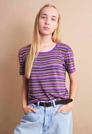 90'S RETRO KITSCH SPARKLING KNIT STRIPED TOP