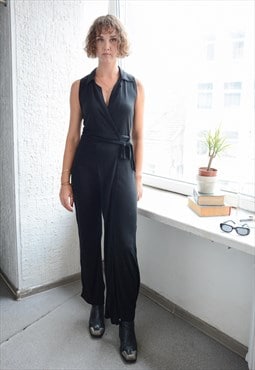 Vintage Mod Black Wrap Style Jumpsuit