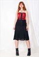 Vintage Skirt Y2K Waist Tie Frilly Midi in Black