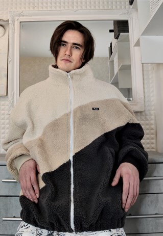 HIGH QUALITY TRIPLE COLOR KOREAN FLEECE JACKET Y2K BOMBER