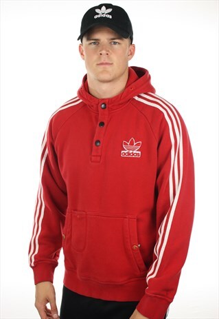 VINTAGE ADIDAS ORIGINALS POPPER NECK HOODIE SWEATSHIRT