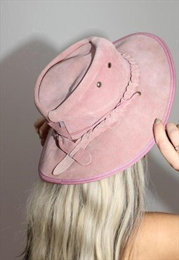 Vintage 1990s Baby Pink Real Suede Australian Cowboy Hat 