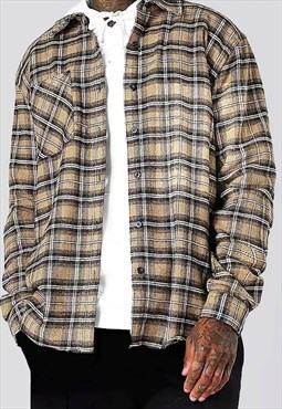 54 Floral Flannel Checked Washed Over Shirt - Beige/Black