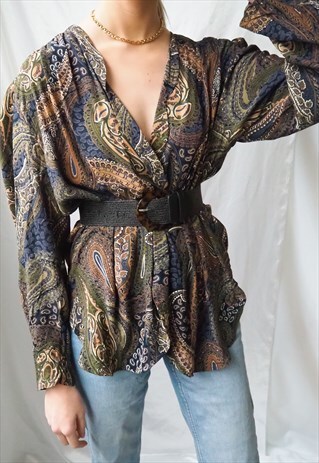 VINTAGE PATTERNED OPEN BLOUSE