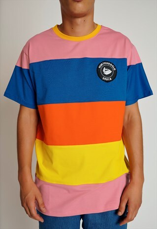 HANDMADE SHORT SLEEVED T-SHIRT IN MULTICOLOR WITH LOGO PATCH